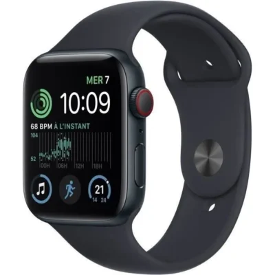 Apple SE GPS Watch (2e génération) + Cellular – 44mm – Boîtier Midnight Aluminium – Bracelet (2022) – Reconditionné – Très bon