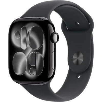 Apple Watch Series 11 GPS + Cellular – 46mm – Boîtier Jet Black Aluminium – Bracelet Black Sport Band – S/M