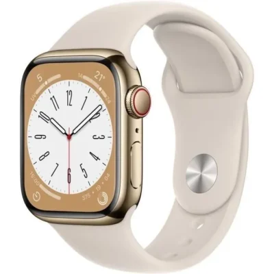 Apple Watch GPS Series 8  + Cellular – 41mm – Boîtier Gold Stainless Steel – Bracelet Starligh (2022) – Reconditionné – Très bon