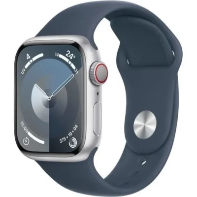 Apple Watch Series 9 GPS + Cellular – 41mm – Boîtier Silver Alu Storm Blue Sport Band – M/L (2023) – Reconditionné – Excellent état