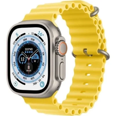 Watch GPS Ultra Apple+ Cellular – 49mm – Titanium – Bracelet Yellow Ocean Band (2022) – Reconditionné – Etat correct