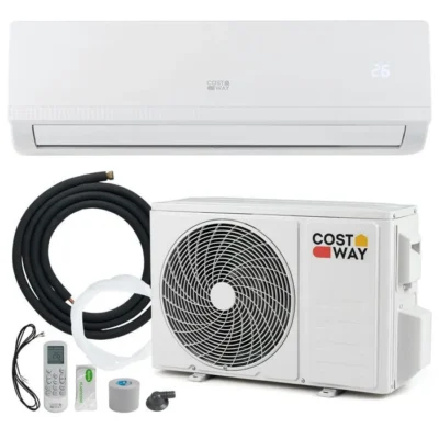 Climatiseur Fixe Mono-Split 9000BTU 2,6 kW R32 Costway-Chauffage 16-31°C-Pompe à Chaleur-Kit 4M Liaison Complet-Minuterie 24H-A++