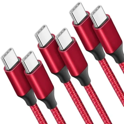 3x Câble USB-C vers USB-C Charge Rapide pour Samsung Galaxy Xiaomi Redmi – Nylon Tressé Rouge 1M