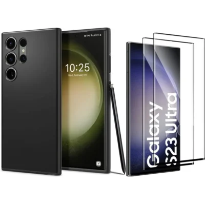Coque Noir pour Samsung Galaxy S23 Ultra (6,8&Prime;) et 2 Verres Trempé Film Protection Ecran Little Boutik®