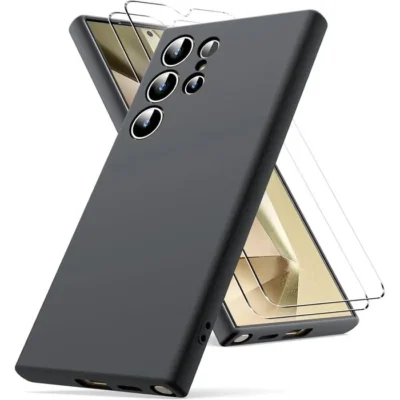 Coque Pour Samsung Galaxy S24 Ultra Silicone Noir + 2 Verres Trempes Little Boutik©