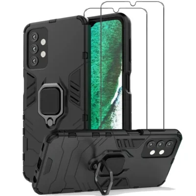 Pour Samsung Galaxy A32 5G- Coque Résistante avec anneau béquille anti chute et 2 protection vitre écran verre trempé [Novago]