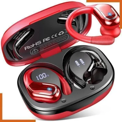 Ecouteur Bluetooth Sport,75Hrs Ecouteur sans Fil Bluetooth avec 3D HiFi Stéréo, Réduction du bruit, Écran LED Casque iOS/Android