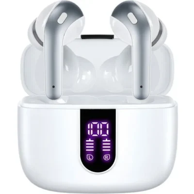 VEATOOL Écouteurs Sans Fil Bluetooth 5.4 Écouteurs Étanche IPX5 Sportif Stéréo 60H d&rsquo;Autonomie Micro Intégré Blanc