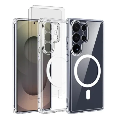 Coque antichoc magnétique magsafe compatible Galaxy S25 Ultra Transparente + 2 protections écran – EVETANE