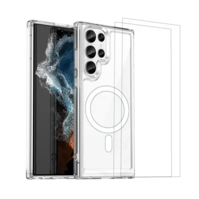 Coque antichoc magnétique magsafe compatible Galaxy S23 Ultra Transparente + 2 protections écran – EVETANE