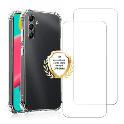 Coque antichoc compatible Galaxy A14 Transparente + 2 protections écran – EVETANE