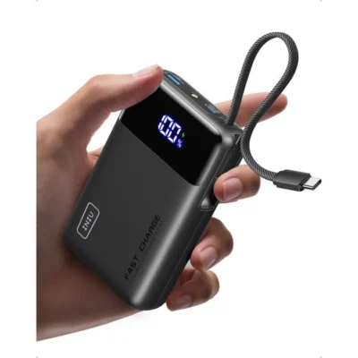 INIU Batterie Externe, 45W 20000mAh Power Bank avec USB C Câbles Intégrés, Batterie Portable Charge Rapide pour iPhone Samsung