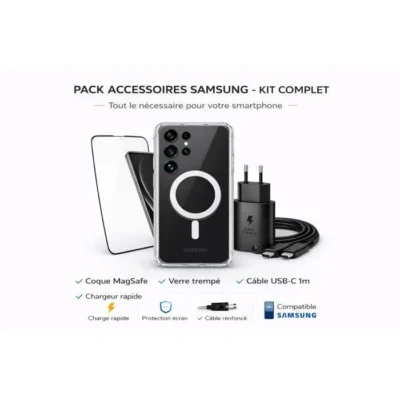 Kit Accessoires Complet pour Samsung – Coque MagSafe + Verre Trempé + Chargeur + Câble