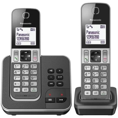 Panasonic KX-TGD322FRG Téléphone fixe sans Fil Répondeur Numérique, Base et 2 Combinés, Mains Libres, Identification de l&rsquo;Appelant