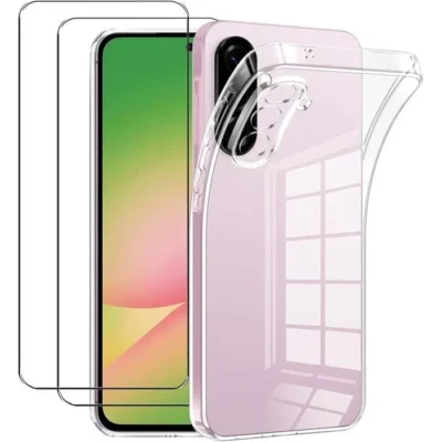 NOVAGO – Pack Complet pour Samsung Galaxy A56 5G – Coque Transparente Antichoc – 2 Films en Verre Trempé – Protection Écran