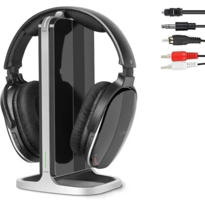 Retekess TA007 Casque sans Fil TV, Station de Charge Émetteur 2.4G, Bluetooth, Volume réglable, Pas de Retard Audio, pour la Maison