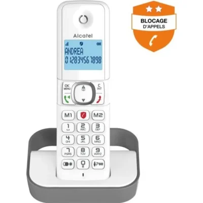 Téléphone fixe sans fil – ALCATEL – F860 solo gris – Blocage d&rsquo;appels indésirables