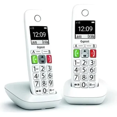 Téléphone Fixe sans Fil – GIGASET – E290 Duo Blanc – Grand écran – Larges touches – Audio Boost