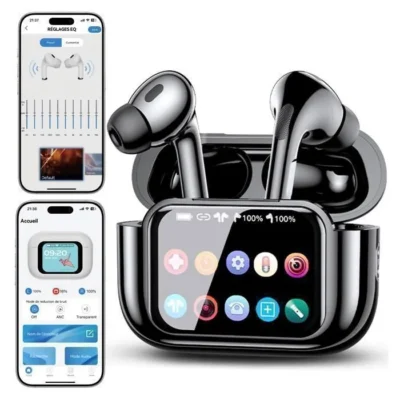 VEATOOL Écouteurs sans Fil Écouteur Bluetooth 5.4 avec Écran 1,65&Prime; Recherche d&rsquo;Écouteurs via APP ANC -45dB 65H IPX7 Noir