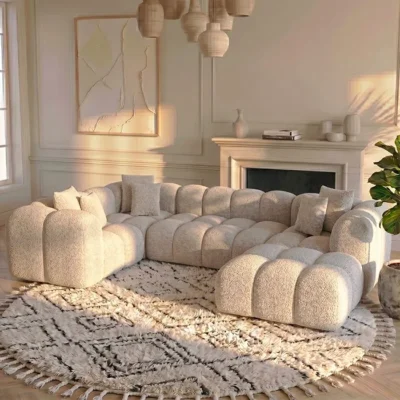Canapé nuage en U en bouclette beige – Alba – Morphea