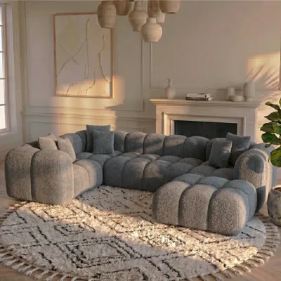 Canapé nuage en U en bouclette gris – Alba – Morphea