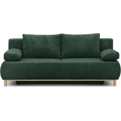 Canapé convertible – 3 places – MIKA – Velours côtelé vert forêt – Coffre de rangement – L 192 x H 84 x P 93 cm