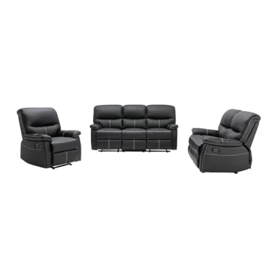 Canapés 3 places 2 places et un fauteuil relax en simili noir CANBY