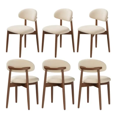 Chaises de Salle à Manger WOLTU – Lot de 6 – Chaises élégantes Chenille – Pieds Bois massif – Beige