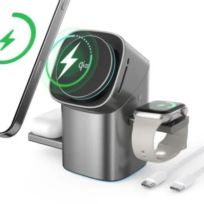 Chargeur Induction,3 en 1 Station de Charge,15W Qi2 Chargeur Sans Fil Rapide Pour iPhone 17 16 15 13 12 Airpods Apple Watch