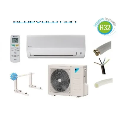 PRET A POSER CLIMATISATION DAIKIN 6000W R32 BLUEVOLUTION REVERSIBLE FTXF60A + KIT DE POSE 12 METRES + SUPPORT MURAL
