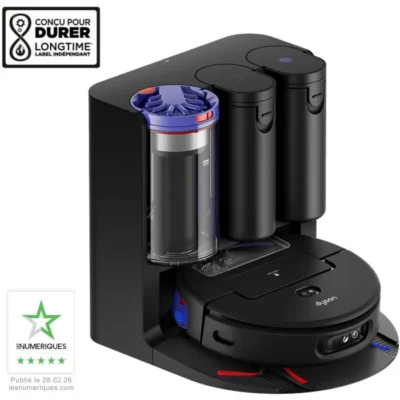 DYSON Spot + Scrub AI – Aspirateur robot laveur – 18 000 Pa – 140 min – 2,3 L – Noir