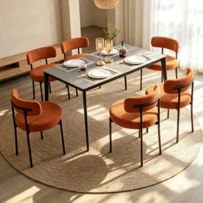 DYHOME Chaise-Lot de 6 Chaises -Chaise de Salle à Manger-Design Modern-Chaise Métallique-Revêtement Rembourré-Orange