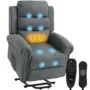 Fauteuil releveur électrique - HOMCOM - massage et chauffage, dossier inclinable, ports USB - tissu en lin - 87x87,5x108cm - gris