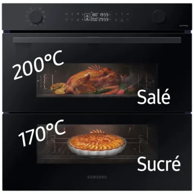 Four encastrable – SAMSUNG – NV7B4550VAK – Dual Cook Flex (1 cavité XXL/2 cavités) – Pyrolyse – 76 L