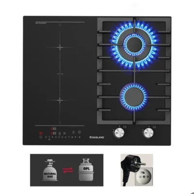 GASLAND GIH604BF Plaque de cuisson mixte 60 cm 4 Feux, 2 Gaz + 2 Induction, Verre trempé, Encastrable, Avec Prise Secteur