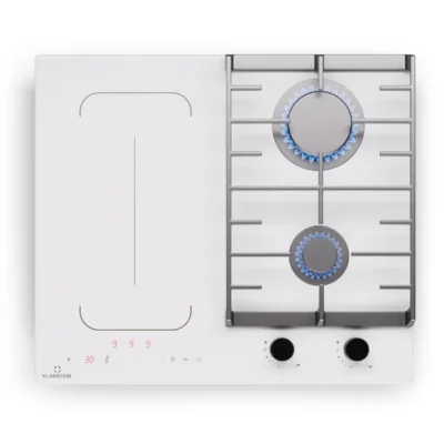MultiChef 60cm Plaque de Cuisson Mixte Gaz Electrique 4 Zones Blanc