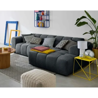 Ray – canapé d&rsquo;angle droit – 4 places – en tissu texturé – Gris