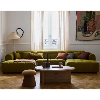 Ray – canapé panoramique en U 7 places en tissu texturé – Vert