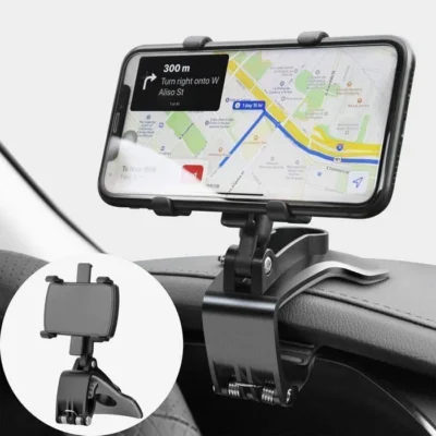 TECHTA – Support Téléphone Voiture 360°, Fixation Tableau de Bord, Rotation Horizontale et Verticale, Antidérapant – Noir