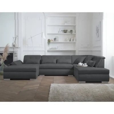 Vermont – canapé panoramique d&rsquo;angle droit – 7 places – XXL – Gris foncé